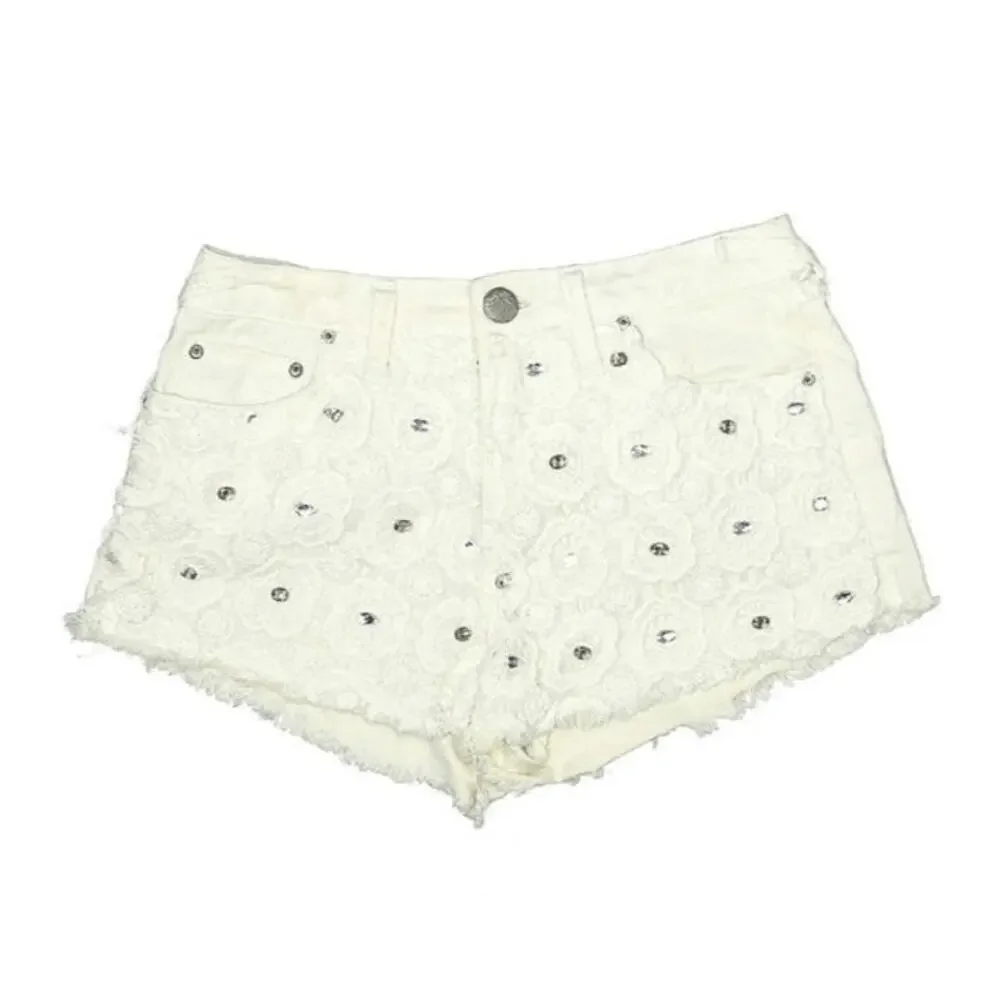Free People Crochet Applique Rhinestone Cutoff Shorts - Picture 2 of 9